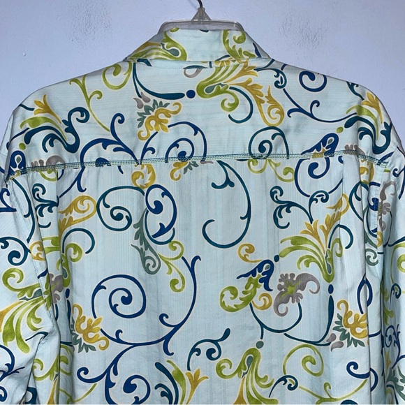 Tommy Bahama Shirt Men’s Large Blue Retro Silk Cotton Blend Long Sleeve Button - Picture 10 of 15
